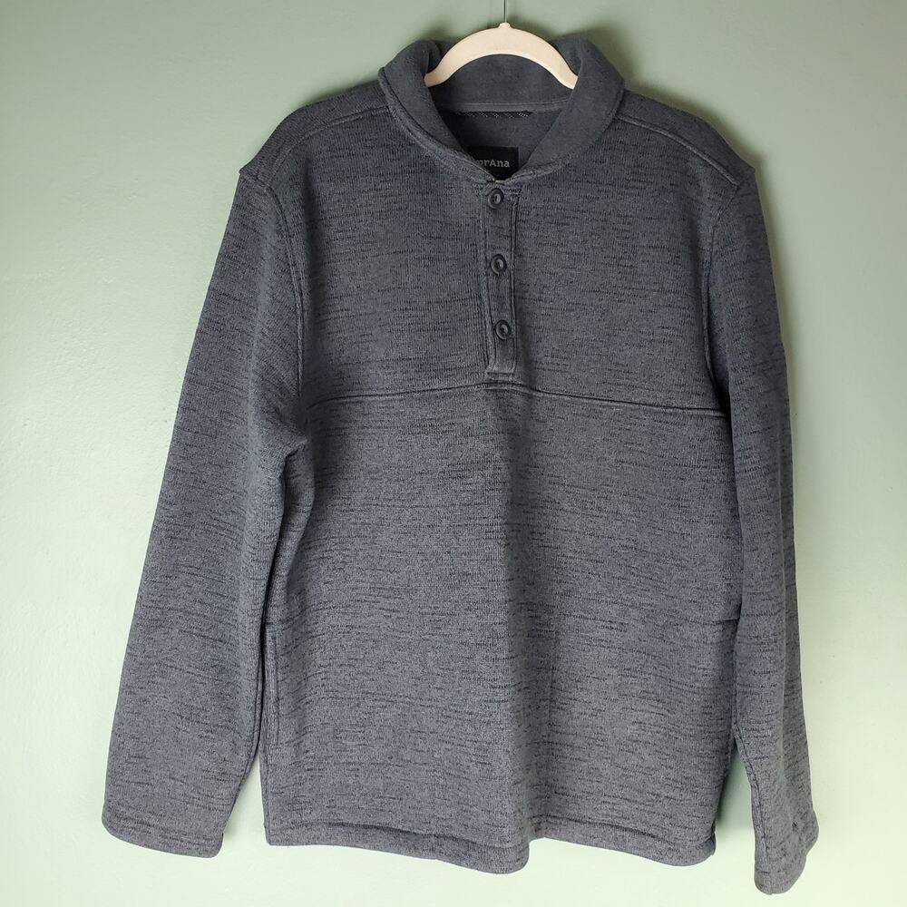 Prana Mens Tri Thermal Threads Henley Gray Coal Pullover Size XL Polartec